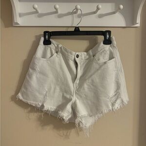 Aerie White Jean Shorts with Frayed Hem